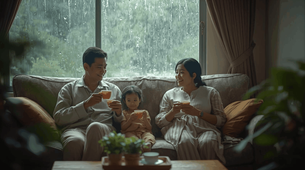 keluarga Indonesia menjaga kesehatan di musim hujan