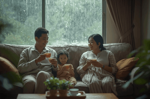 keluarga Indonesia menjaga kesehatan di musim hujan