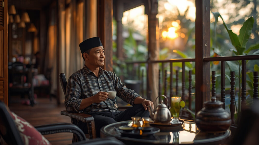 Pria Indonesia menikmati waktu istirahat pagi sebagai tanda tubuh membutuhkan jeda.