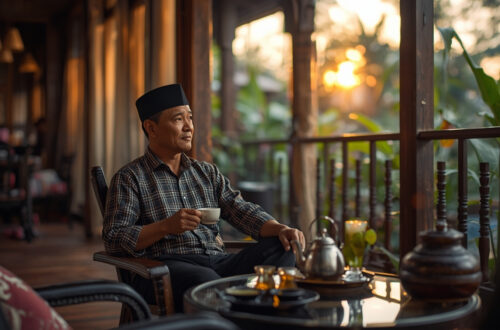 Pria Indonesia menikmati waktu istirahat pagi sebagai tanda tubuh membutuhkan jeda.