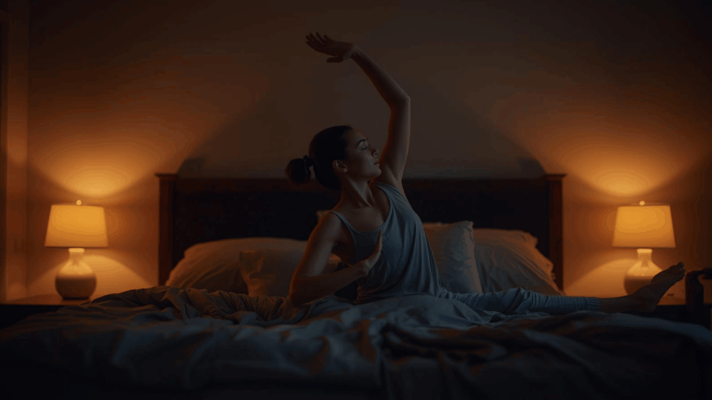 Wanita melakukan peregangan sebelum tidur